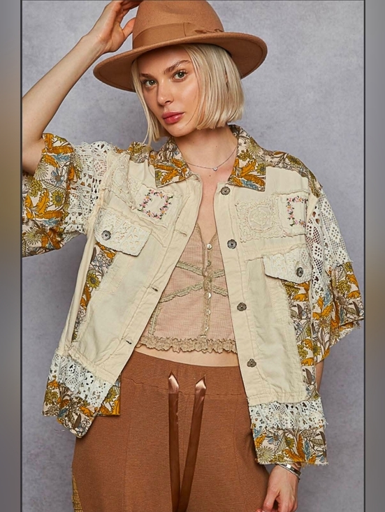 POL Jackets & Blazers - Brand new in packing POL Short sleeve lace embroidered denim shacket size small